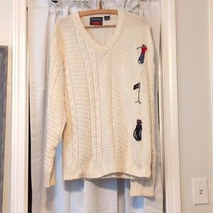 Hathaway Golf VTG Cotton Cable‎ Knit Men's Sweater Embroidered V-Neck Medium